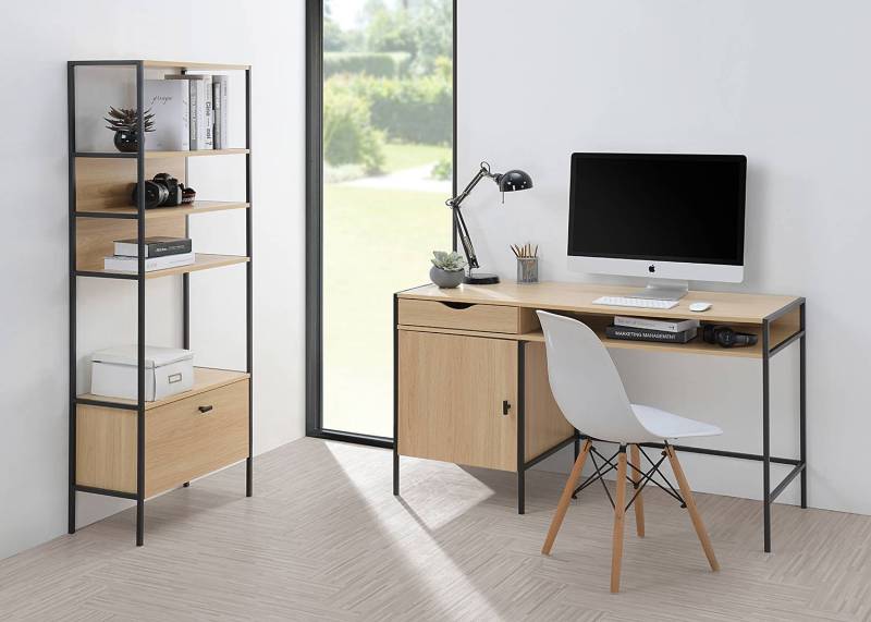 home24 Schreibtisch 135 x 76 x 56cm Braun/Eiche Dekor von home24