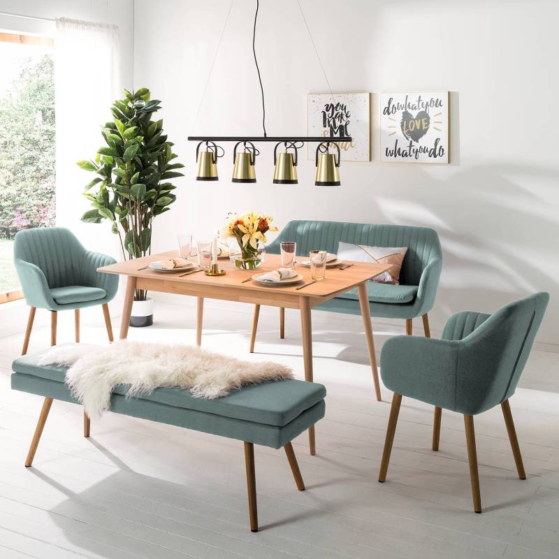 home24 Sitzbank 140 x 48 x 41cm Grün/Mintgrau Webstoff Cors: Mintgrau von home24