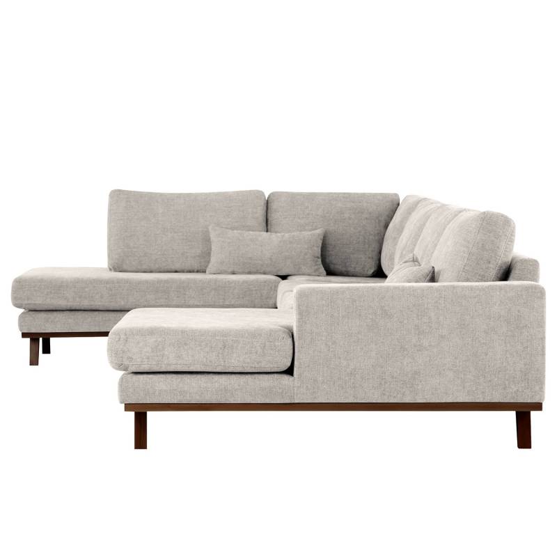 home24 Wohnlandschaft Grau Webstoff Cieli 371 x 81 x 219cm Longchair davorstehend rechts / Ottomane links Buche Dunkel Modern von home24