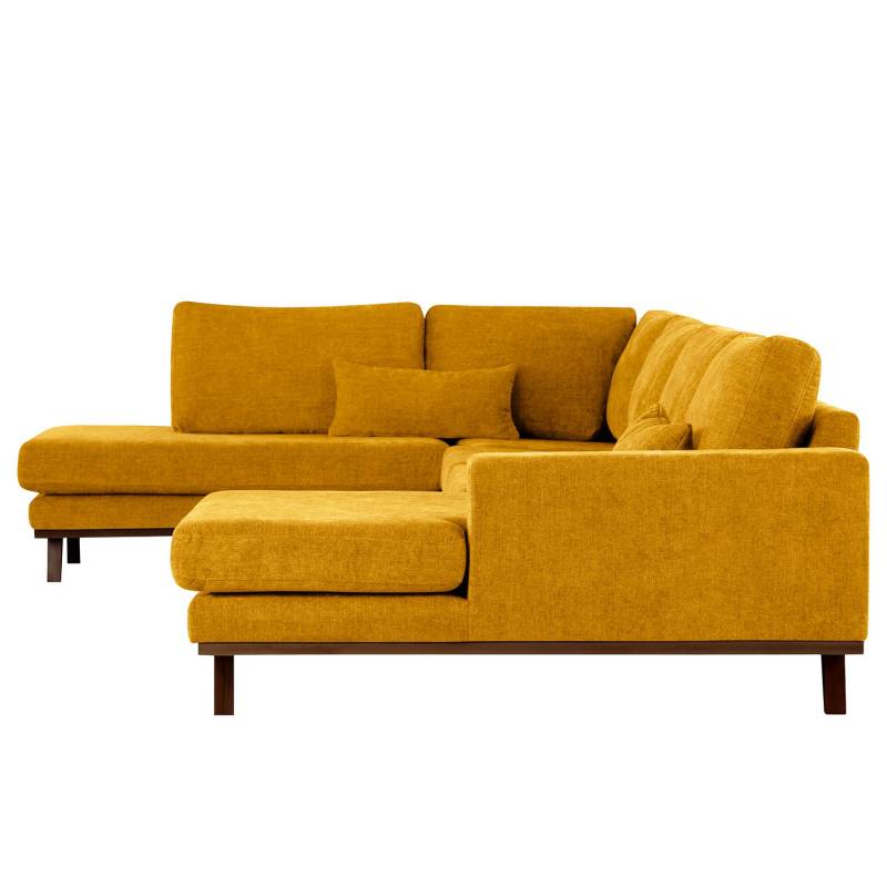 home24 Wohnlandschaft Gelb Webstoff Cieli 371 x 81 x 219cm Longchair davorstehend rechts / Ottomane links Buche Dunkel Modern von home24
