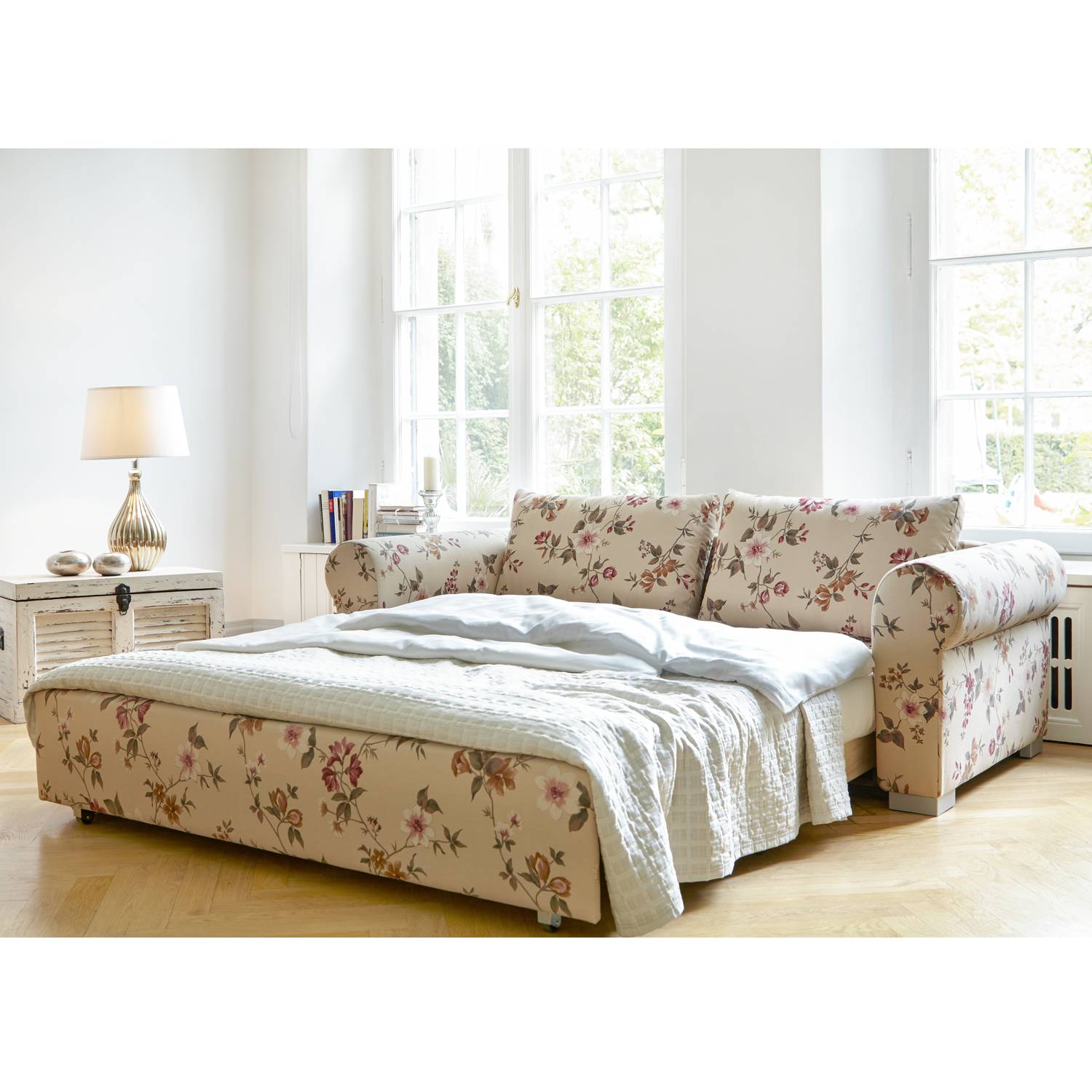 mooved Schlafsofa Latina XVII 2-Sitzer Beige/Pink Webstoff 205x90x90 cm mit Schlaffunktion und Bettkasten von Mørteens