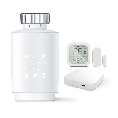 MOES Smart Heizkörperthermostat WLAN,Thermostat für Heizung und Tür-Fensterkontakte,Thermometer Hygrometer Szenenverknüpfung,Kompatibel mit Alexa/Google Home von MoesGo
