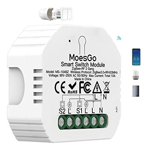 MoesGo ZigBee MESH Smart Alexa Lichtschalter Unterputz Funk Relais, Wireless RF433 Light Switch Modul,Kompatibel mit Smart Life Tuya App,Alexa und Google Home【Tuya ZigBee Hub erforderlich】 von MoesGo