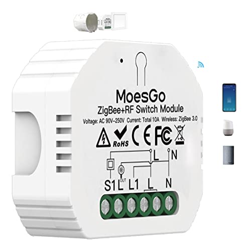 MoesGo ZigBee MESH Smart Alexa Lichtschalter Unterputz Funk Relais, Wireless RF433 Light Switch Modul, Kompatibel mit Smart Life Tuya App, Alexa und Google Home【Tuya ZigBee Hub erforderlich】 von MoesGo