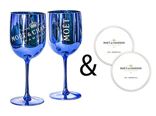 Moët & Chandon Ice Impérial Champagner & Prosecco Acryl Gläser Becher mit einem Set Papieruntersetzer blau x2 von CANVUE