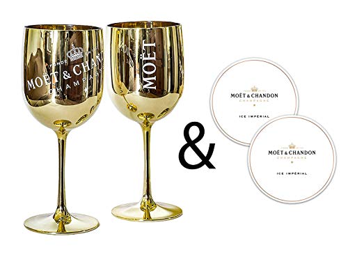 Moët & Chandon Ice Impérial Champagner & Prosecco Acryl Gläser Becher mit einem Set Papieruntersetzer gold von Moët & Chandon