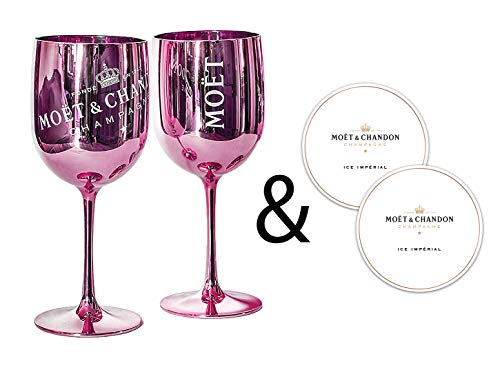 Moët & Chandon Ice Impérial Champagner & Prosecco Acryl Gläser Becher mit einem Set Papieruntersetzer rose von Moët and Chandon