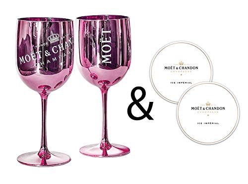 Moët & Chandon Ice Impérial Champagner & Prosecco Acryl Gläser Becher mit einem Set Papieruntersetzer rose von Kemiuu