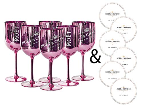 Moët & Chandon Ice Impérial Champagner & Prosecco Acryl Gläser Becher mit einem Set Papieruntersetzer rose x6 von Moët and Chandon