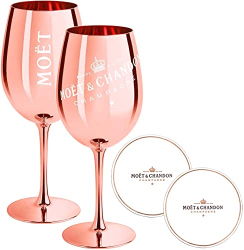 2 x Moet & Chandon Champagnerglas Rose-Gold (Limited Edition) Ibiza Imperial Pure Glas Champagner-Glas Rosegold Gläser + Untersetzer von Moët & Chandon