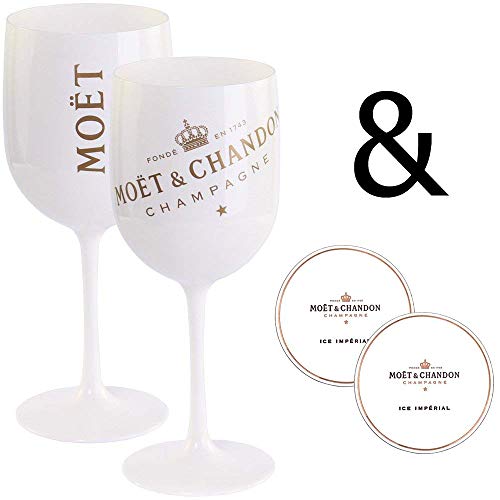 2 x Moët & Chandon Ice Imperial Champagner Acryl-Glas 0.45l Becher Kelch weiss/gold Gläser Set inkl. Untersetzer (2 x Stück) von Moët & Chandon
