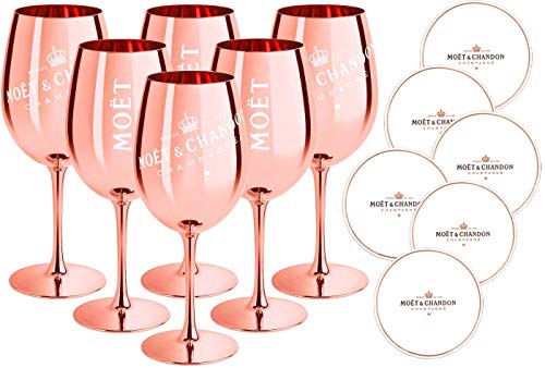 6 x Moet & Chandon Champagnerglas Rose-Gold (Limited Edition) Ibiza Imperial Pure Glas Champagner-Glas Rosegold Gläser + Untersetzer von Moët & Chandon