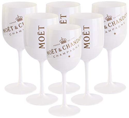6 x Moët & Chandon Ice Imperial Champagner Acryl-Glas 0.45l Becher Kelch weiss/gold Gläser Set inkl. Untersetzer (6 x Stück) von Moët & Chandon