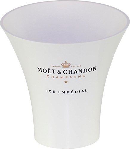 Moët & Chandon Ice Impérial Champagner Flaschenkühler Trendy (weiss mit schwarz/gold Aufdruck) Eiswürfel Behälter für 0.75 l oder 1.5 l Flasche inkl. 10 Untersetzer von Moët & Chandon