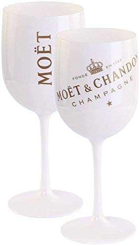 2 x Moët & Chandon Ice Imperial Champagner Acryl-Glas 0.45l Becher Kelch Weiss/Gold Gläser Set von Moet