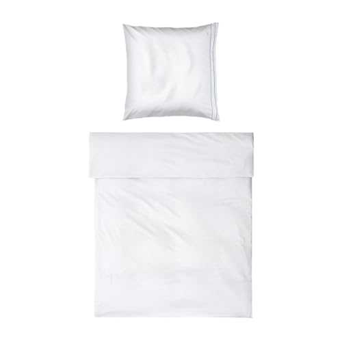 MÖVE Noblesse Bettwäsche-Set 155x220 cm + 80x80 cm aus 100% Baumwolle, White/Light Blue von Möve