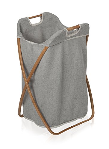 Möve Bamboo Klappbarer Wäschekorb 38 x 40,5 x 67,5 cm aus Bambus mit Canvas, Grey von Möve