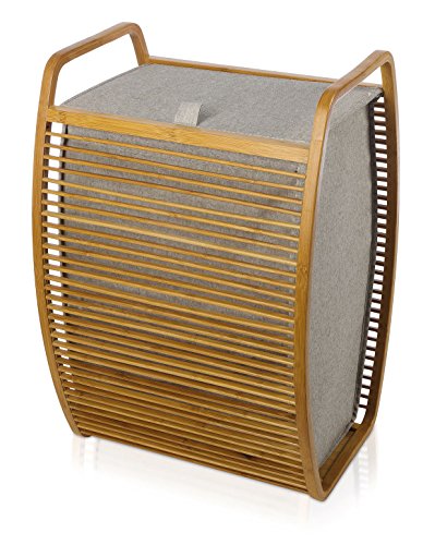 Möve 40905 Bamboo Wäschekorb 40 x 35,5 x 60 cm aus Bambus mit Canvas, Grey von Möve