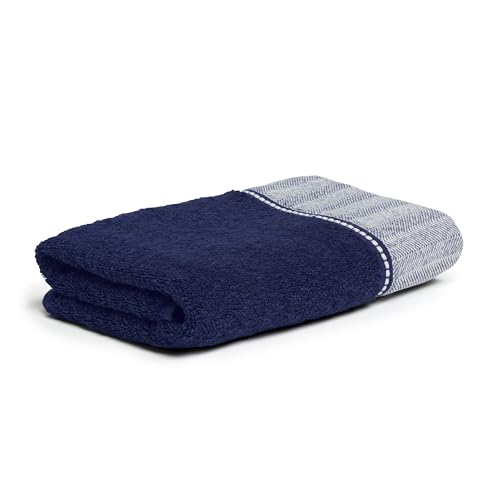 Möve Brooklyn Uni mit Fischgratbordüre Handtuch 50 x 100 cm aus 85% Baumwolle / 10% Viskose / 5% Leinen, deep sea von Möve