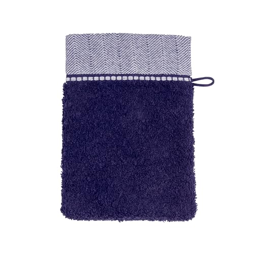 Möve Brooklyn Uni mit Fischgratbordüre Waschhandschuh 15 x 20 cm aus 85% Baumwolle / 10% Viskose / 5% Leinen, deep sea von Möve
