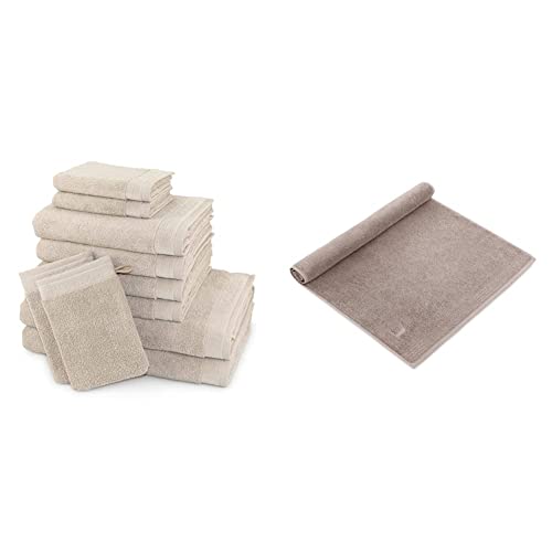 Möve Poolside 10-TLG. Handtuch-Set, Made in Germany, 100% Baumwolle, Cashmere 2 * 20x15 + 2 * 30x50 + 4 * 50x100 + 2 * 67x140 & Superwuschel Duschvorlage 50 x 70 cm aus 100% Baumwolle, Cashmere von Möve