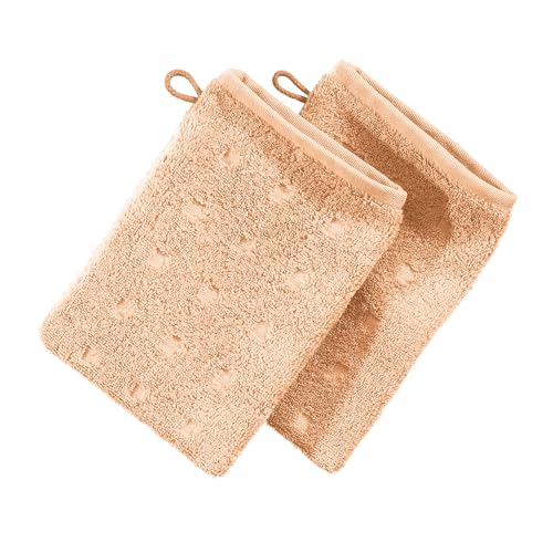 Möve Waschhandschuh 2er-Pack Quadretti Walk-Frottier Sand-apricot Größe 15x20 cm von Möve