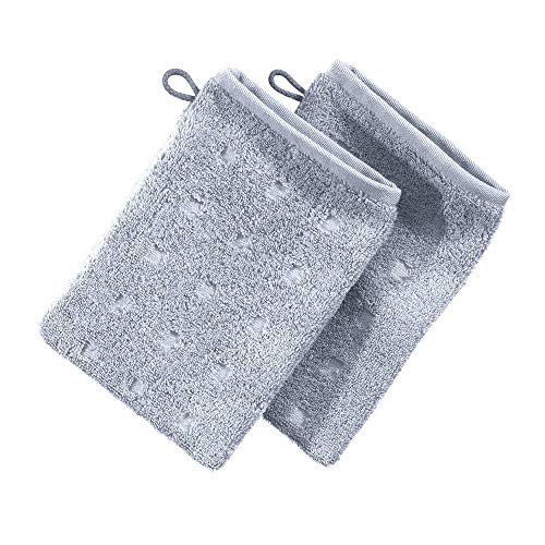 Möve Waschhandschuh 2er-Pack Quadretti Walk-Frottier Silber Größe 15x20 cm von Möve