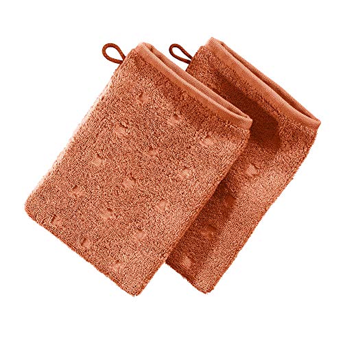 Möve Waschhandschuh 2er-Pack Quadretti Walk-Frottier Terracotta Größe 15x20 cm von Möve