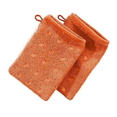 Möve Waschhandschuh 2er-Pack Quadretti Walk-Frottier orange Größe 15x20 cm von Möve