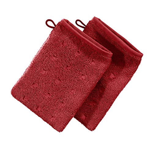 Möve Waschhandschuh 2er-Pack Quadretti Walk-Frottier rot Größe 15x20 cm von Möve