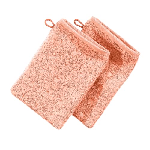 Möve Waschhandschuh 2er-Pack Quadretti Walk-Frottier apricot Größe 15x20 cm von Möve