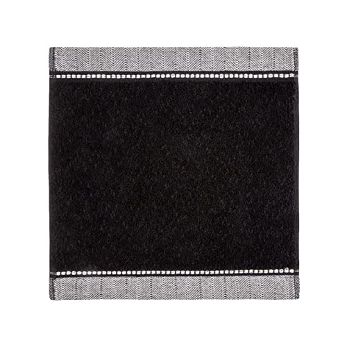 möve Brooklyn Seiftuch Uni mit Fischgratbordüre 30 x 30 cm aus 85 % Baumwolle / 10 % Viskose aus Bambus-Zellstoff / 5 % Leinen, black von Möve