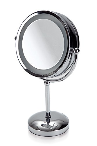 möve Mirrors Standspiegel mit 5fach Vergrößerung und Beleuchtung 22 x 42 cm aus Edelstahl, silver von Möve