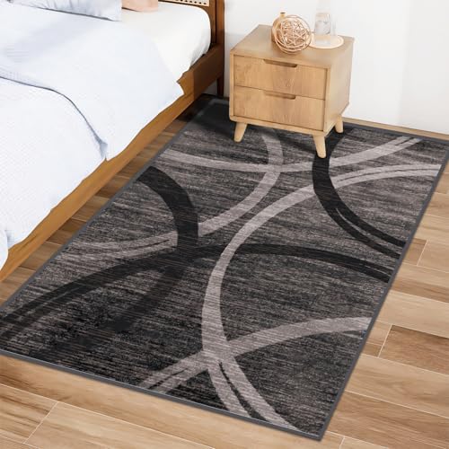 Waschbarer Teppich, modern, geometrisch, abstrakt, klein, für Wohnzimmer, Büro, Schlafzimmer und Esszimmer, rutschfest, Grau von Mofanture