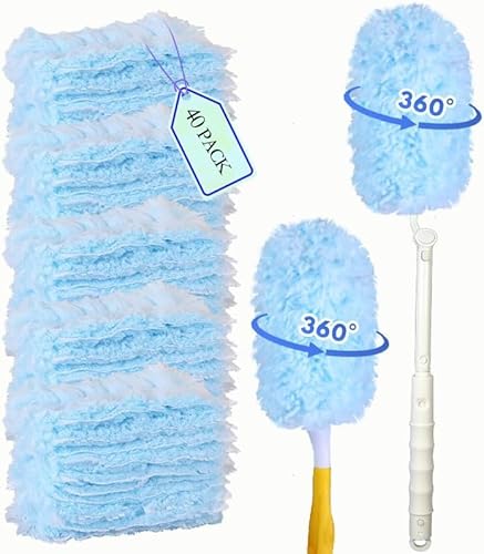 42 Stück Kompatibel mit Swiffer Staubmagnet Nachfüllpack, 360° Staubwedel für Swiffer Duster Nachfüllung für Tierhaare, Staub, Schmutz, Unparfümiert (40 Tücher + 1 Teleskopgriff + 1 Handgriff) (Blau) von Mofizarex