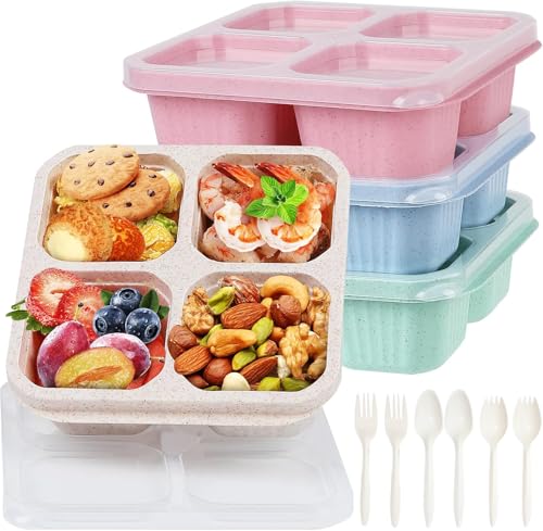 Snackbox mit Fächern, 4 Stück Snackboxen mit 4 Fächern, Snack-Behälter mit transparentem Deckel und 2 Löffel & 4 Gabeln, Wiederverwendbare Snack-Behälter für Schule, Arbeit und Reisen – 4 Farben Snackbox mit Fächern, 4 Stück Snackboxen mit 4 Fächern, Snack-Behälter mit transparentem Deckel und 2 Löffel & 4 Gabeln, Wiederverwendbare Snack-Behälter für Schule, Arbeit und Reisen – 4 Farben von Mofizarex
