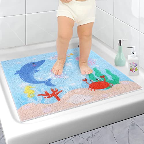 Duschmatte rutschfest 60x60cm(Delphine Motiv), Sicherheits Antirutschmatte Dusche mit Ablauflöchern, BPA frei, PVC-Luffa Badewannenmatte für Duschraum und Nassbereiche, Bedruckte Duscheinlage von Mofonky