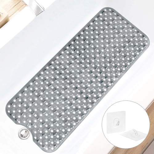 Mofonky Badewannenmatte rutschfest Antirutschmatte Badewanne: 100x40cm Extra Lange rutschfeste Badematte - Schimmelresistent Maschinenwaschbar Rutschmatte Badewannen Matte (Transluzent Grau) von Mofonky