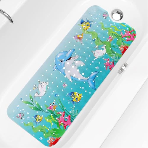 Mofonky Kinder Badewannenmatte rutschfest Badematte: 100x40cm Antirutschmatte Badewanne Dusche Matte Waschbar - Baby Anti Rutsch Duschmatte Duscheinlage Rutschmatte (100 x 40 cm, Delphine) von Mofonky