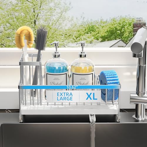 Moforoco roco Größere Version Schwammhalter für Küchenspüle, Spülbecken-Caddy mit hohem Bürstenhalter, Küchenspüle-Organizer, Arbeitsplatte, rostfrei, 304 Edelstahl (Edelstahl) von Moforoco
