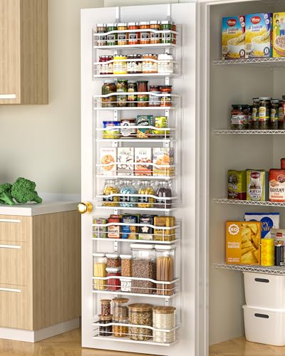 roco Weißer schmaler 9-stöckiger Organizer für Speisekammer, Speisekammer-Organisation und Aufbewahrung, Metall-Hängekorb, Wand-Gewürzregal, Gewürzregale, 31 cm von Moforoco