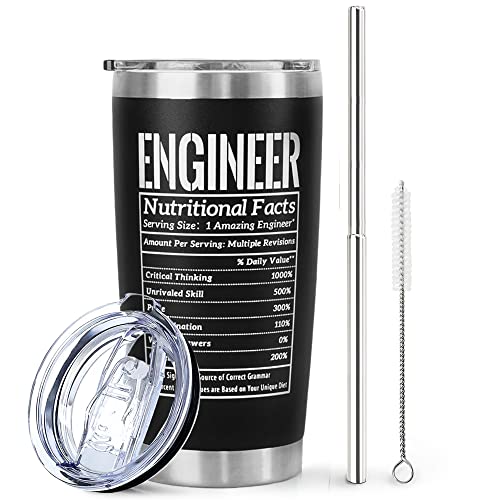 Ingenieur-Becher mit Deckel und Strohhalm, lustige Ingenieur-Geschenke für Ingenieure, Tasse, dünner Becher – mattschwarz, wärmeisoliert, 590 ml von Mofvugz