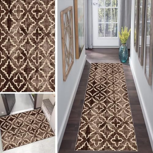Abstrakt Läufer Teppich Lang Flur Läufer Küche rutschfest Waschbar 40x60cm Vintage Dauerhaft Läuferteppich TeppichLäufer KüchenLäufer Korridor Polyester Anpassbar Meterware von Mogetal