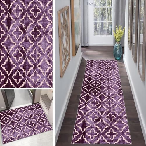 Abstrakt Läufer Teppich Lang Flur Läufer Küche rutschfest Waschbar 60x250cm Vintage Dauerhaft Läuferteppich TeppichLäufer KüchenLäufer Korridor Polyester Anpassbar Meterware von Mogetal