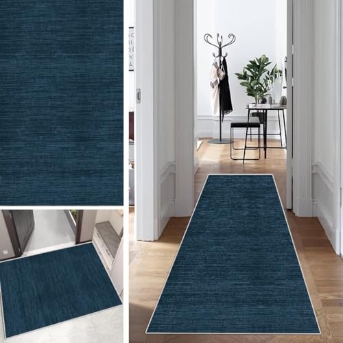Blau Teppich Läufer Flur Abstrakt Lang Kücheläufer Schlafzimmer Modern Teppich Läufer rutschfest Waschbar 90x100cm Dauerhaft Läuferteppich Flurläufer Korridor Polyester Meterware von Mogetal