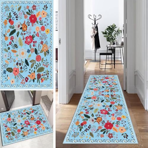 Blumen Teppich Läufer Flur Blau Bunt Lang Kücheläufer Schlafzimmer Modern Teppich Läufer rutschfest Waschbar 80x350cm Dauerhaft Läuferteppich Flurläufer Korridor Polyester Meterware Blumen Teppich Läufer Flur Blau Bunt Lang Kücheläufer Schlafzimmer Modern Teppich Läufer rutschfest Waschbar 80x350cm Dauerhaft Läuferteppich Flurläufer Korridor Polyester Meterware von Mogetal