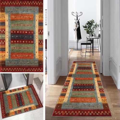 Boho Läufer Teppich Flur Lang Vintage Klassisch Abstrakte rutschfest Waschbar 40x100cm Modern Dauerhaft Läuferteppich TeppichLäufer Küchen Korridor Polyester Anpassbar Meterware von Mogetal