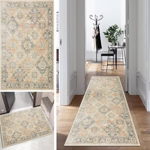 Boho Läufer Teppich Flur Lang Vintage Klassisch TeppichLäufer rutschfest Waschbar 40x60cm Dauerhaft Läuferteppich KüchenLäufer Korridor Polyester Anpassbar Meterware von Mogetal
