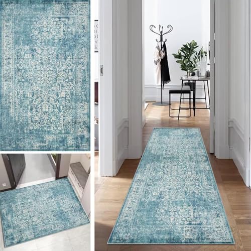Boho Läufer Teppich Flur Lang Vintage Klassisch TeppichLäufer rutschfest Waschbar 60x500cm Dauerhaft Läuferteppich KüchenLäufer Korridor Polyester Anpassbar Meterware von Mogetal