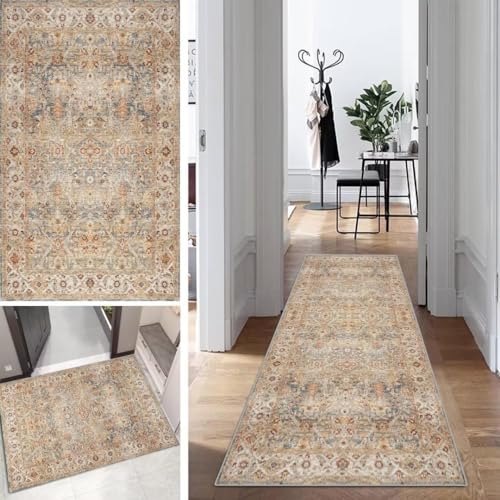 Boho Läufer Teppich Lang Vintage Klassisch Flur Läufer Abstrakte rutschfest Waschbar 40x120cm Modern Dauerhaft Läuferteppich TeppichLäufer Küchen Korridor Polyester Anpassbar Meterware von Mogetal